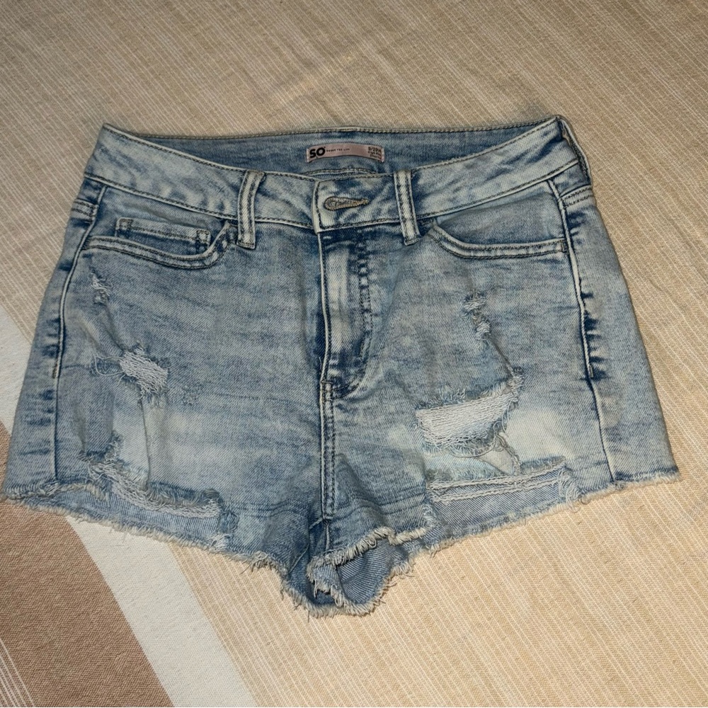 SO Light Blue Distressed Jean Shorts